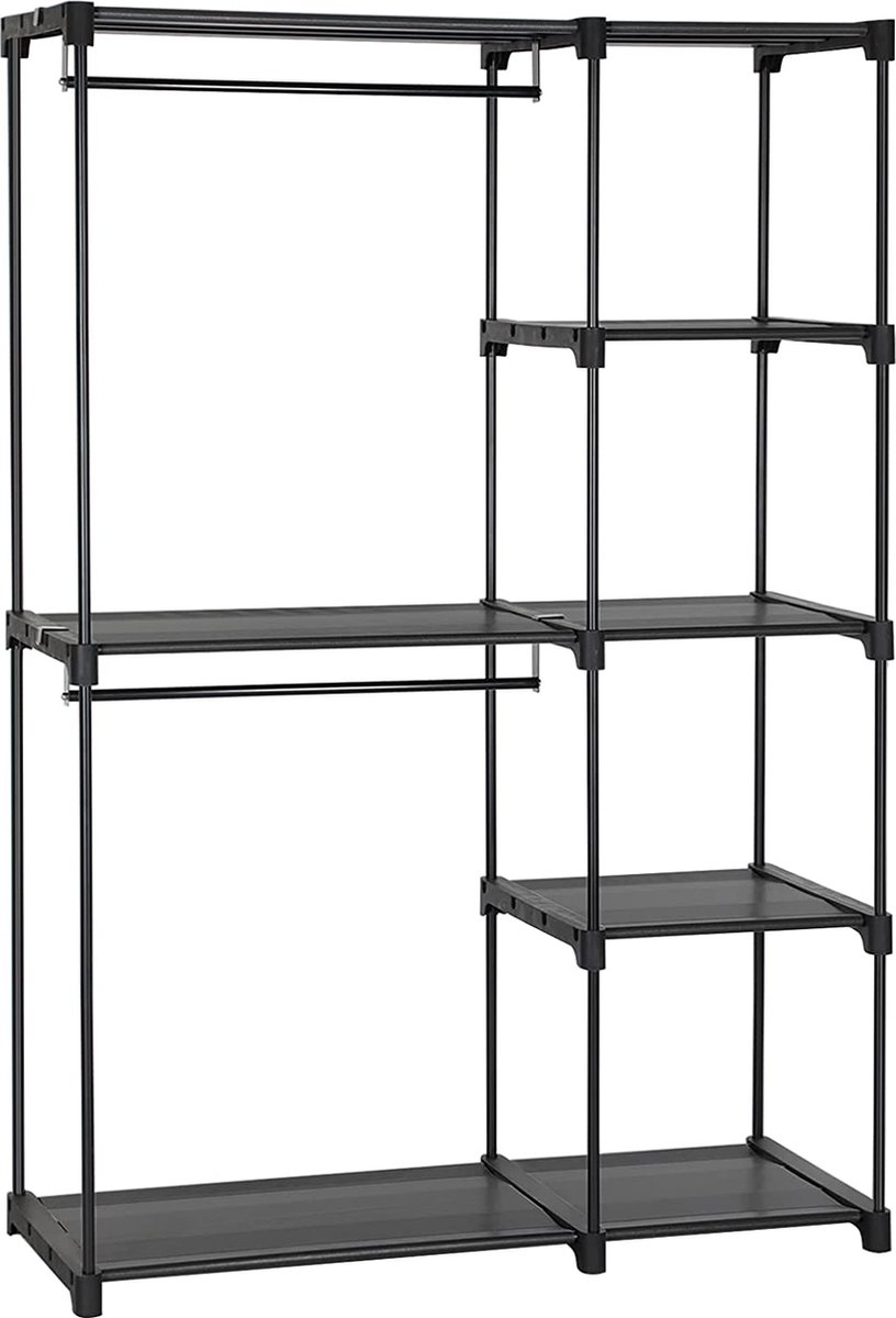 garderobe, vrijstaande garderobe, opvouwbaar, kapstok met kledingstokken, kapstok, opbergruimte, kleedkamer, slaapkamer, stevig, 112 x 43 x 165 cm, zwart