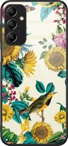 Casimoda® hoesje - Geschikt voor Samsung Galaxy A14 5G - Zonnebloemen / Bloemen - Luxe Hard Case Zwart - Backcover telefoonhoesje - Geel