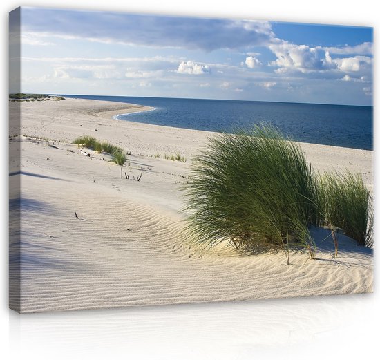Canvas - Schilderij - Duinen - Zee - Strand - Natuur - Inclusief Frame - 80x60cm (lxb)