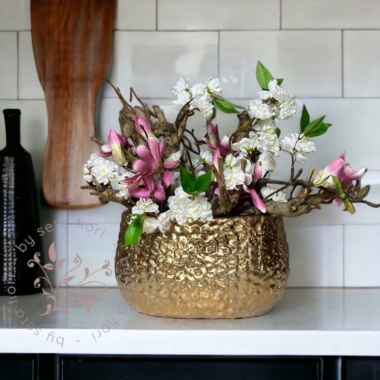 Seta Fiori - Ovaal bloemstuk - zijden kunst bloemen - Magnolia - bloesem -  35cm - | bol.com