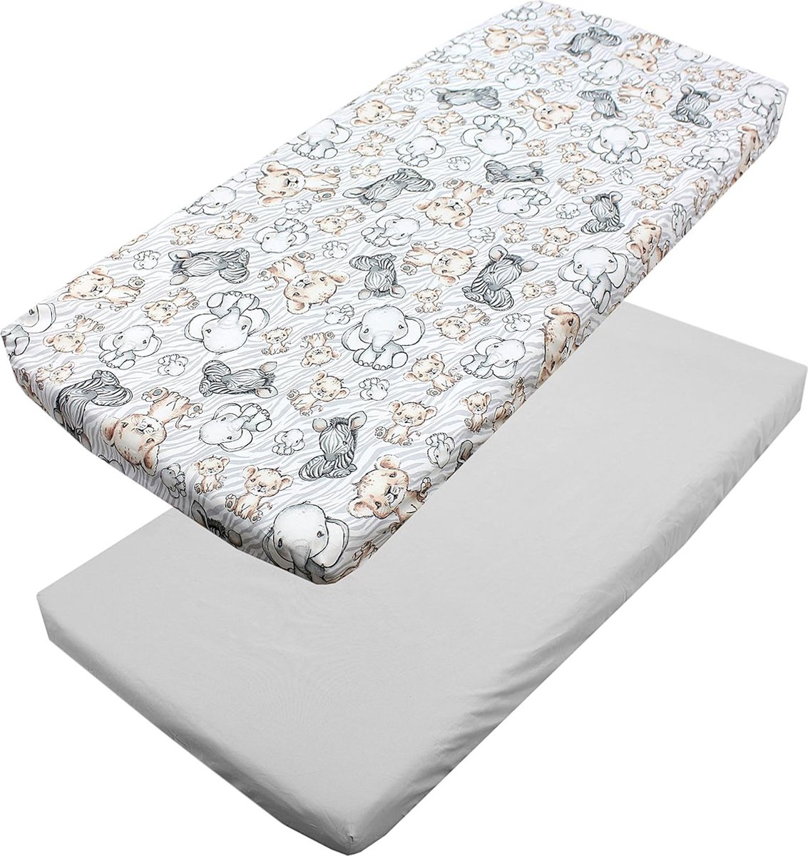 TupTam Babyhoeslaken voor babybedje, 2 stuks, kleur: safari/grijs, afmeting: 70 x 140 cm