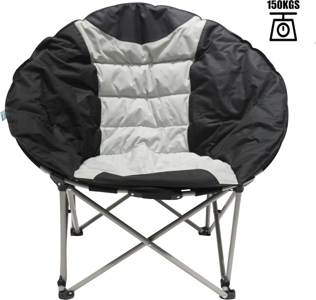 Chaise Pliante Camping XXL Homecall - Noir Et Crème - Portative Et Résistante Jusqu'à 150 Kg
