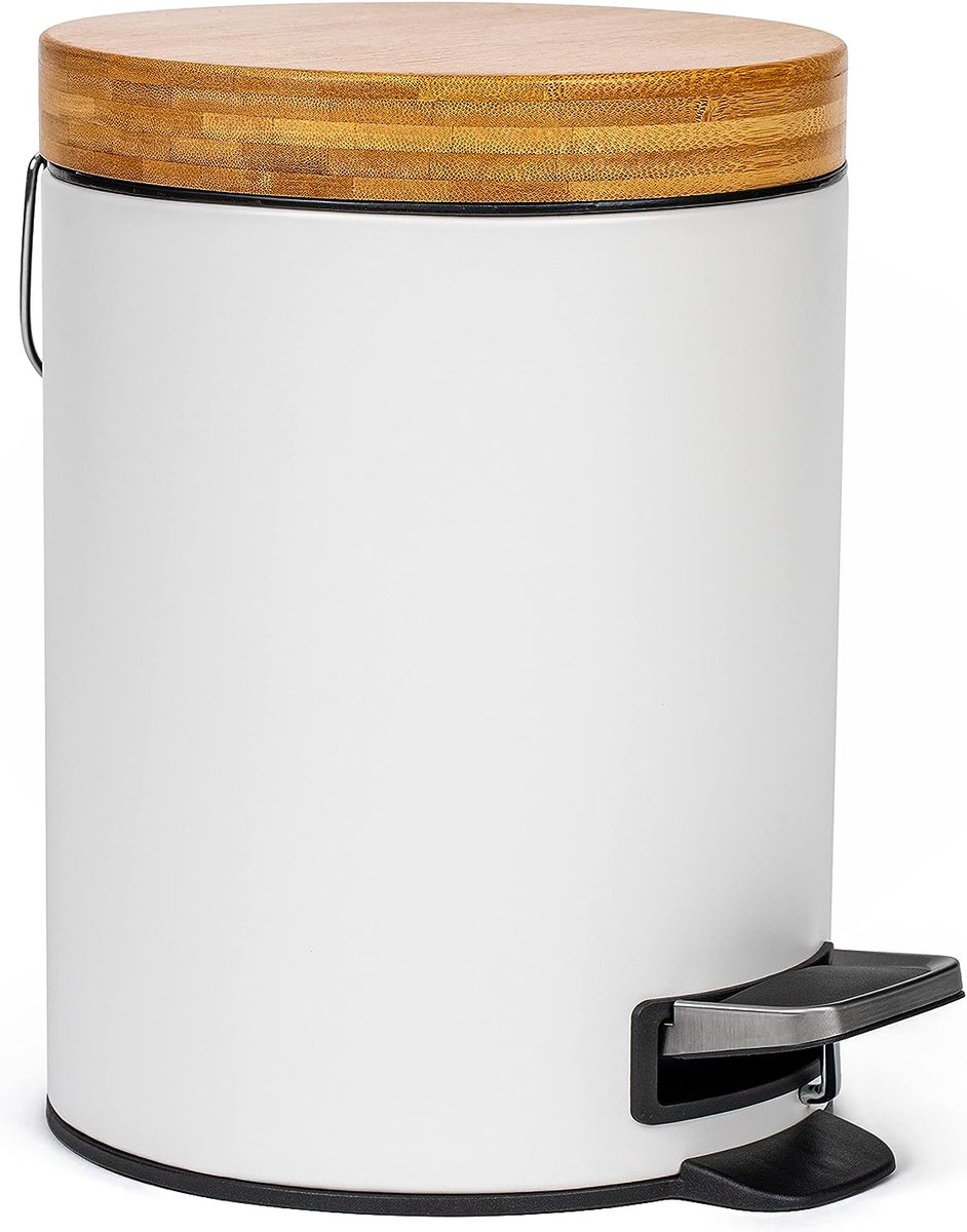Goedkoopste Cosmeticabak Bamboe Houten Deksel en Soft Close Pedaalemmer met Anti-Vingerafdruk en Comfortpedalen