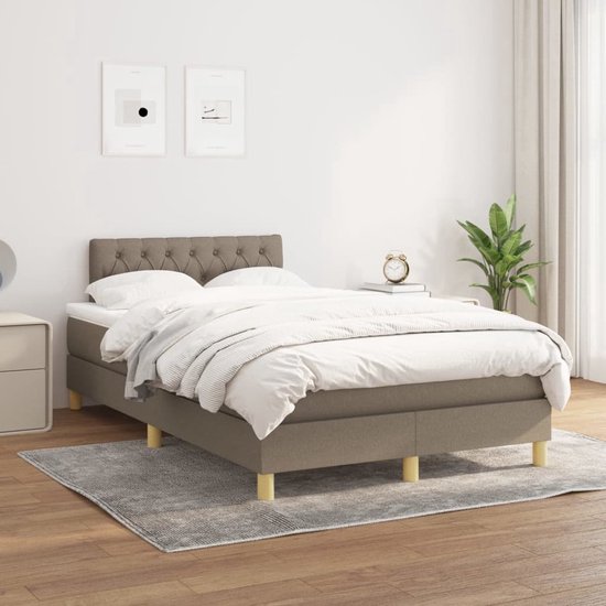 vidaXL Boxspring - Lit Boxspring - Sommier tapissier avec matelas en tissu taupe 120x200 cm - Lit double - Confort de couchage - Ressorts ensachés