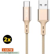 USB-C Anti-Buigen Kabel 1M 2.4A voor Type-C | USB naar USB-C Kabel | USB C naar USB A Kabel 1M - Gouden (2 Stuks)