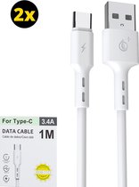 M.TK Data Kabel voor USB-C 1M 3.4A | USB naar USB-C Kabel | USB 3.0 naar USB C | USB C naar USB A Kabel 1M - Wit Kleur (2 Stuks)