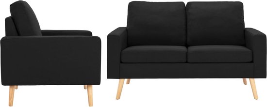 The Living Store Bankenset Natal - Zwart - Stof - Houten frame - Afmetingen stoel- 77 x 71 x 80 cm - Afmetingen 2-zitsbank- 130 x 76 x 82.5 cm - Inclusief kussens