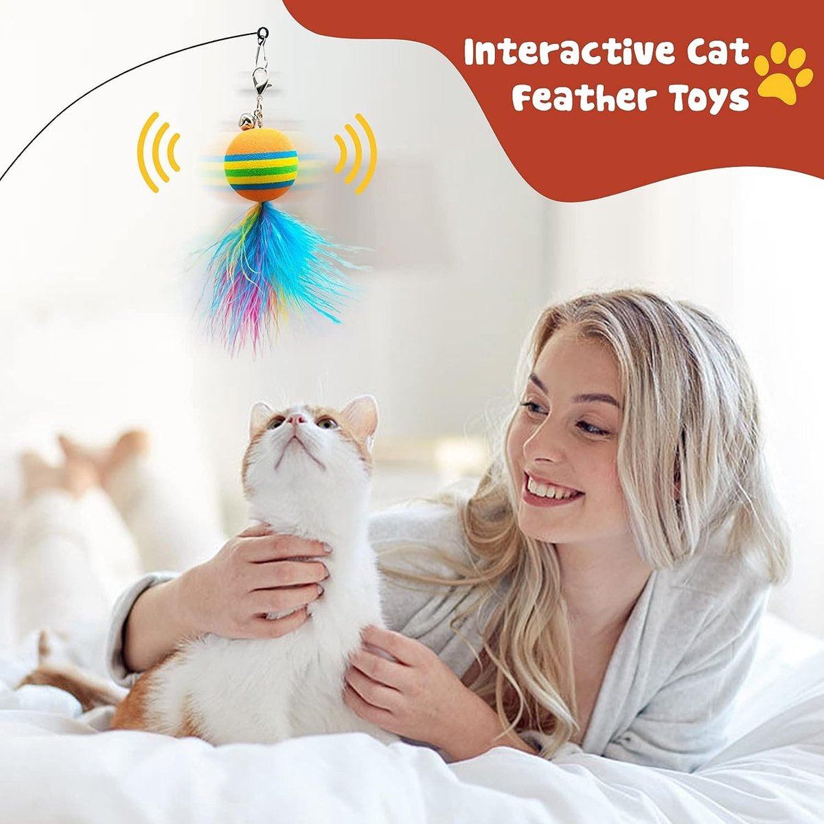 9 stuks interactief kattenspielgoed met veren, 1 uitschuifbare