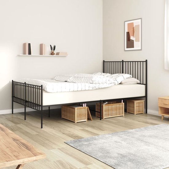 The Living Store Bedframe - Klassieke - Metalen constructie - 207 x 146 x 90.5 cm - Zwart