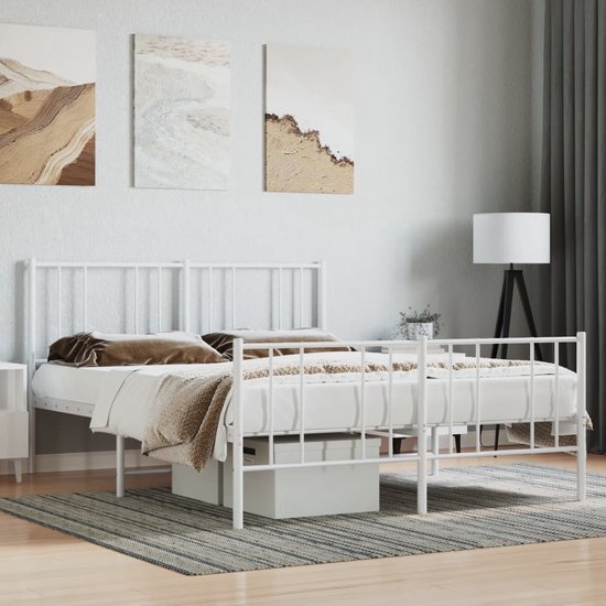 The Living Store Cadre de lit avec tête et pied de lit métal blanc 140x190  cm - Lit | bol