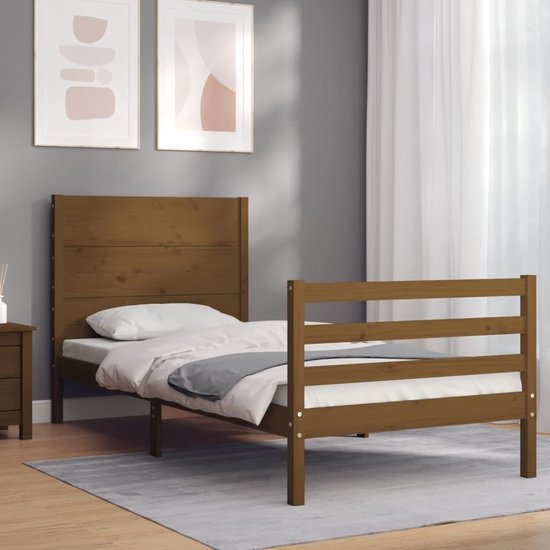 Bed frame met lattenbodem - Naturel - Massief hout - 90x190 cm