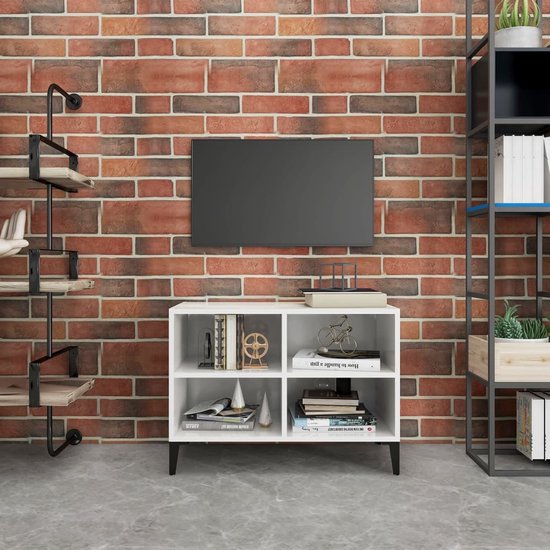 The Living Store Industrieel TV-meubel - 69.5 x 30 x 50 cm - Hoogglans wit