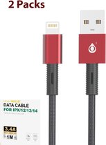 iPhone oplader kabel 1M 3.4A (2 stuks) | Lightning naar USB kabel | iPhone laadkabel & data kabel - geschikt voor iPhone X/ 12 / 13 en 14 (2 S stuks