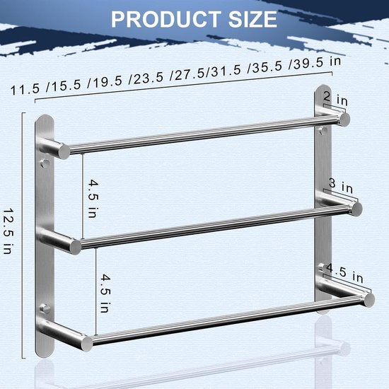 Sumairs Handdoekhouder Badkamer Zonder Boren Wandmontage 304 Roestvrij Staal Geborsteld Badhanddoekhouder 60 Cm Handdoekstang 3 Laags Badhanddoekstang Handdoekhouder Voor Badkamer Keuken Toilet