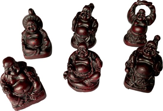 Mini Rode Boeddha Beeldjes Set van 6