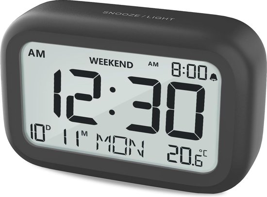 Wekker numérique Yuconn - Klok pour enfants - Réveil - Fonctionne à piles - Siècle des Lumières de fond - Réveil de voyage - Réveil senior - Thermomètre à l'intérieur - Zwart