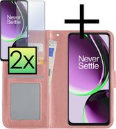 Hoes Geschikt voor OnePlus Nord CE 3 Lite Hoesje Book Case Hoes Flip Cover Wallet Bookcase Met 2x Screenprotector - Rosé goud.