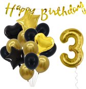 Snoes Ballonnen 3 Jaar Feestpakket – Versiering – Verjaardag Set Goldie Cijferballon 3 Jaar -Heliumballon