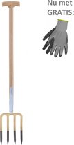 HomGar – Spitvork -Tuinvork – Mestvork – Stalvork – Bladvork - Hooivork - 4 tanden - Essenhouten steel 85 cm – Nu met GRATIS handschoenen