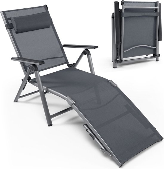 COSTWAY Tuinstoel Met Hoge Rugleuning, Klapstoel 7 Voudig Verstelbare Inklapbare Balkonstoel Belastbaar Tot 180 Kg Terrasstoel Voor Tuin Terras En Balkon Zwart 1643038338
