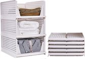 Set van 3 kledingkastorganizer, stapelbaar, ladebox, wit (43 x 33 x 19 cm), stapelbare kledingkast organizer, opvouwbare plastic opbergkisten, rek manden kledingkast, scheidingswand, stapelladen, opbergdozen