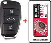 Autosleutel 3 knoppen + Batterij geschikt voor Audi / Audi sleutelbehuizing / Audi autosleutel.