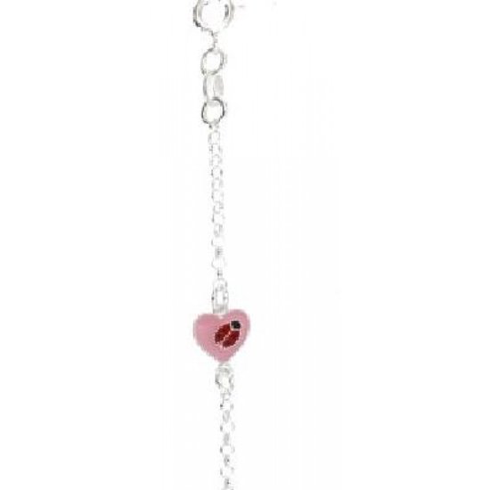 Twice As Nice Bracelet en argent, couleur or, bracelet avec un coeur rose et une coccinelle 14 cm + 2 cm