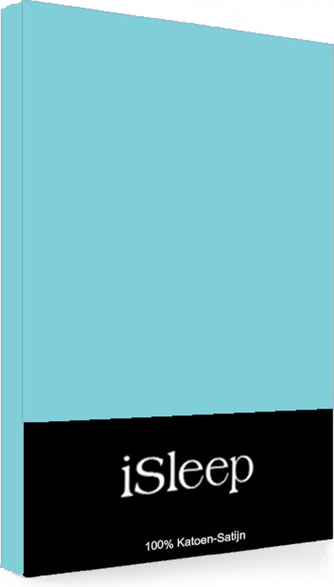iSleep Satijn-Katoen Hoeslaken - Litsjumeaux - 180x220+40 cm - Aqua Blue