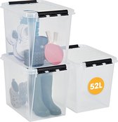 Opbergdoos met Deksel 52L 3-Pack Versterkte Grote Doorzichtige Food Grade Clip Sluiting Stapelbaar BPA-vrij plastic