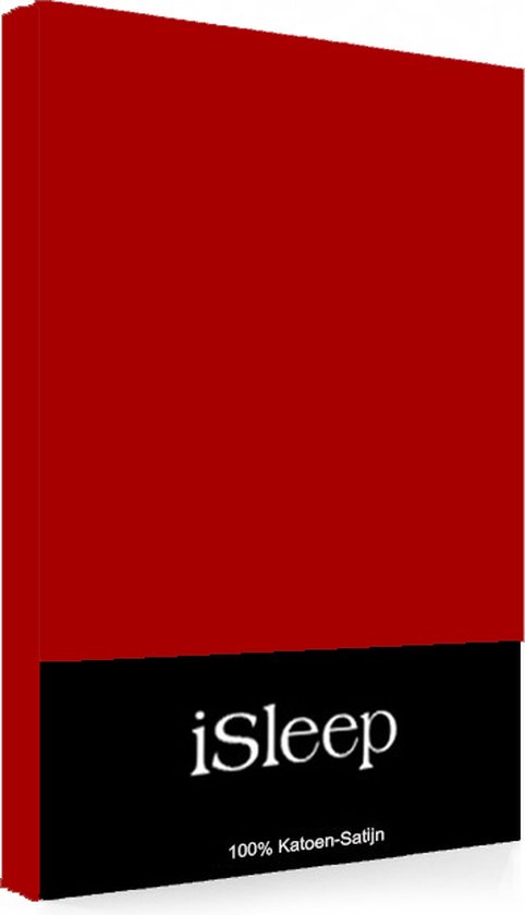 iSleep Satijn-Katoen Hoeslaken - Eenpersoons - 90x200+30 cm - Rood