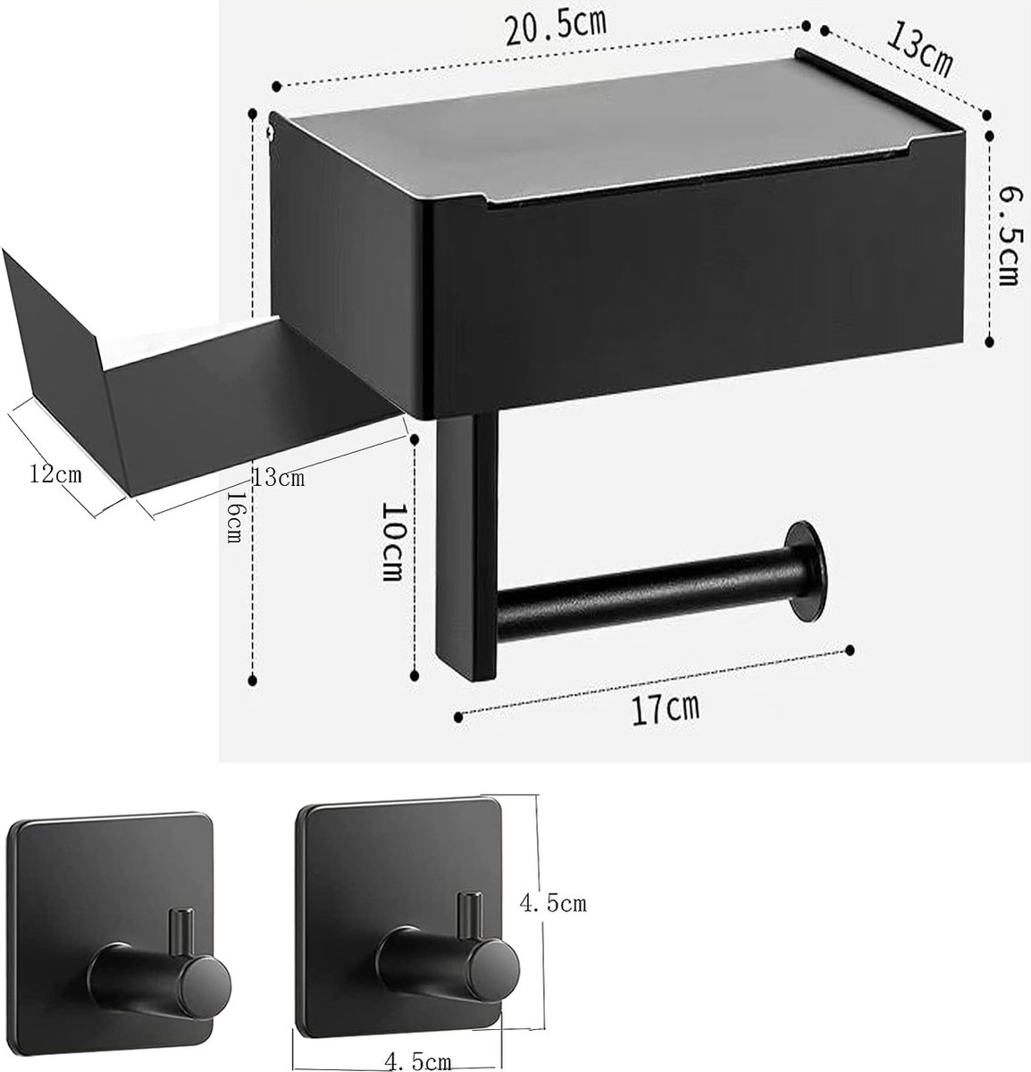DOKKOME Toiletpapierhouder, zwart, wc-rolhouder, zonder boren, wc DOKKOME Toiletpapierhouder, zwart, wc-rolhouder, zonder boren, wc