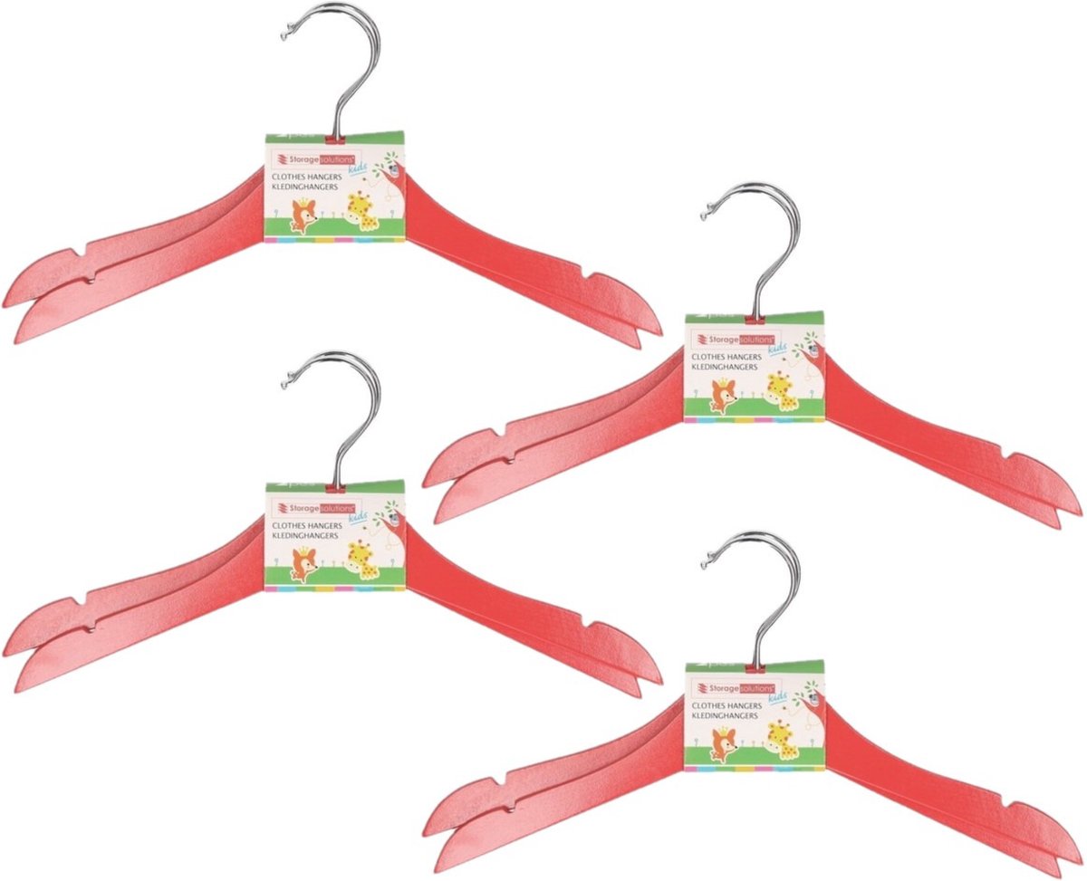 Stevige kledinghangers voor kinderen 16x stuks hout - Klerenhangers rood