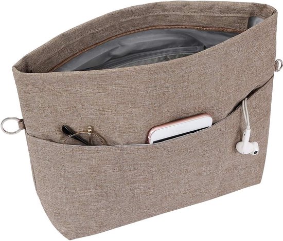 Lichte handtas-organizer met ritssluiting, tasorganizer voor dames, shopper, tasorganizer in tas, beige, tas organizer, Maat M