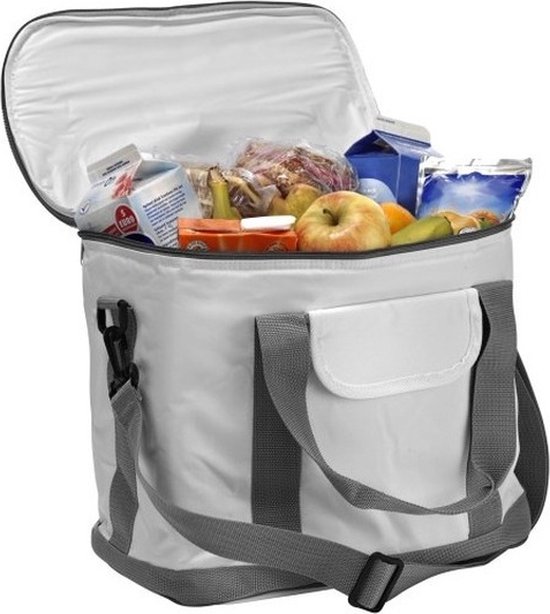 Grote koeltas XL wit/grijs met verstelbare band - 17 liter - Koeltassen voor onderweg/op het strand van Merkloos — afbeelding 2