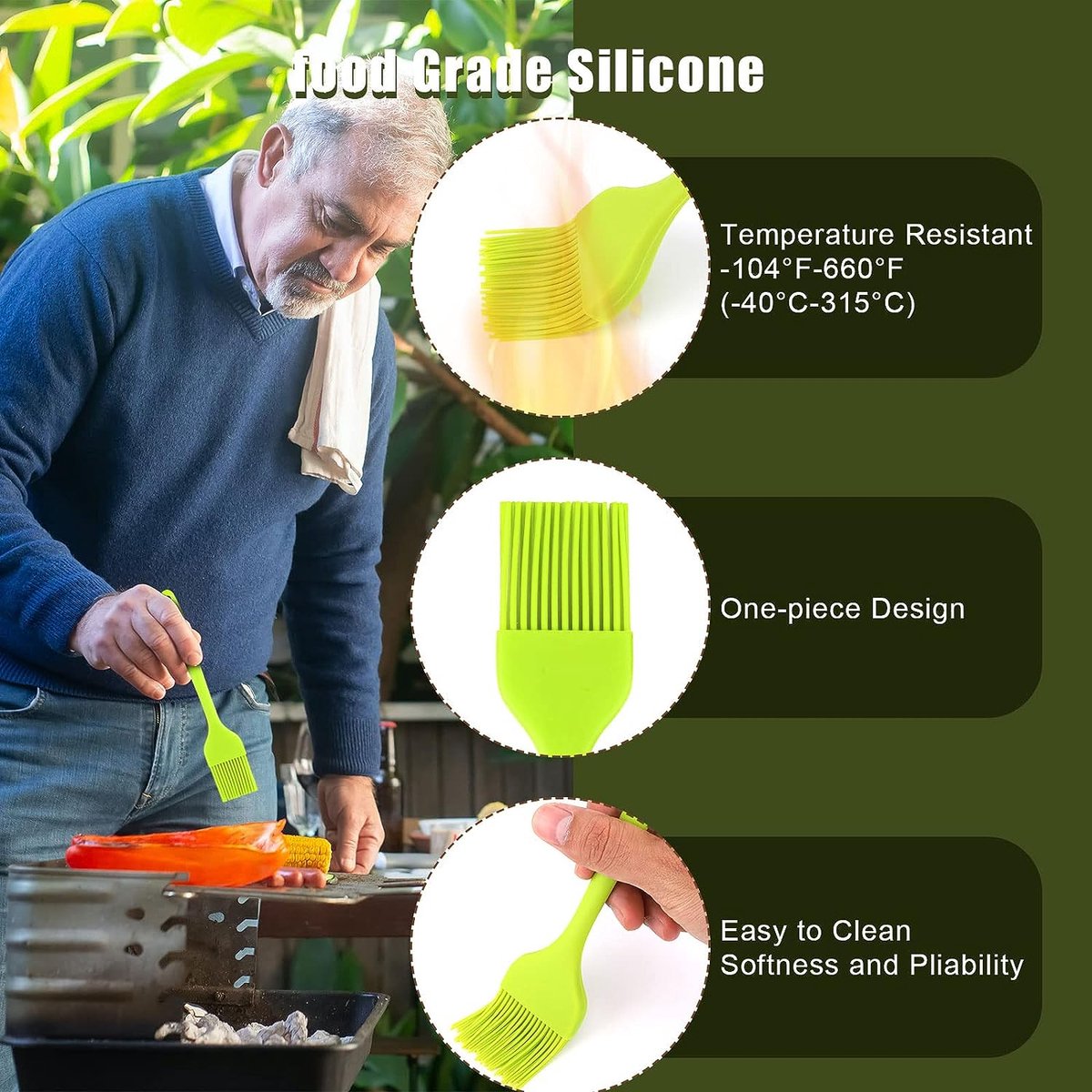 Lot de 6 pinceaux à pâtisserie en silicone, résistant à la chaleur de  qualité alimentaire pour beurre d'huile pour barbecue, viande, saucisses,  cuisson, cuisson 