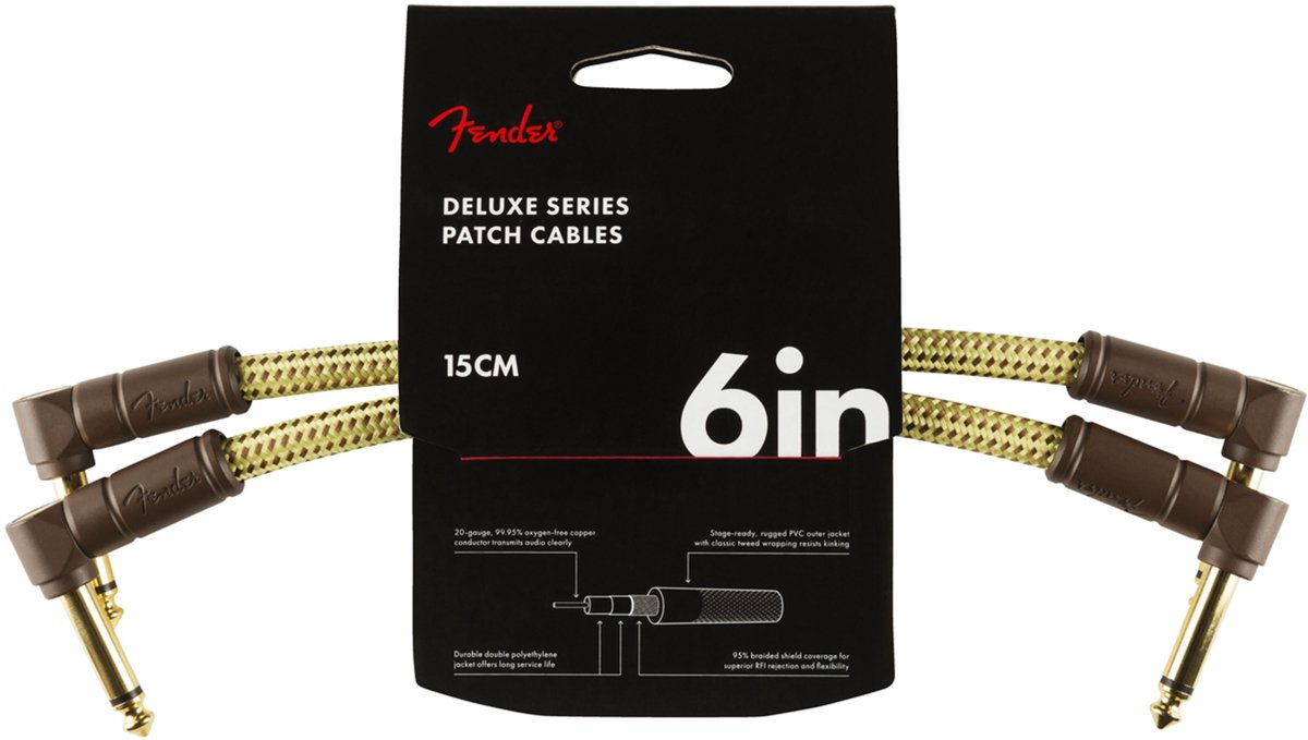 Fender Deluxe Series Instrument Cable 150mm (Tweed) - Stereo patch kabel