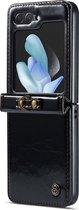 CaseMania Bookcase hoesje geschikt voor Samsung Galaxy Z Flip 5 - Effen Zwart - Kunstleer
