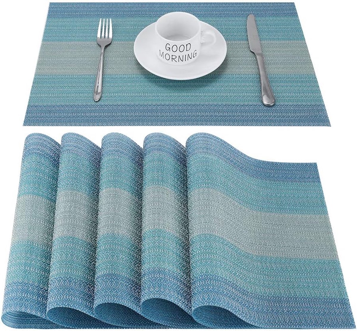 Placemat van 6,Gemakkelijk Schoon Tafelmatten Antislip Warmte-Isolatie Vlekbestendig Tafelonderzetter,45cmx30cm (Placemat van 6, c-blauw)