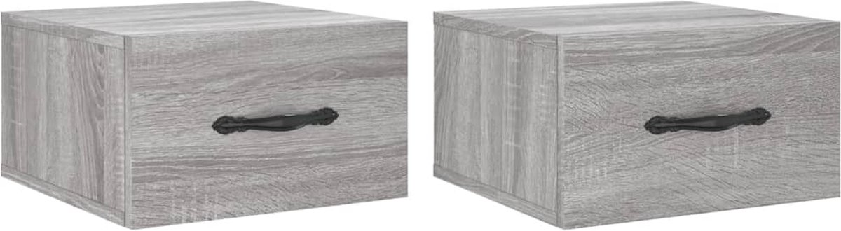 vidaXL Nachtkastjes - 2 - st - wandgemonteerd - 35x35x20 - cm - grijs - sonoma - eiken grijs sonoma eiken
