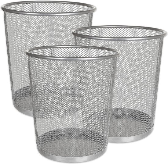 Prullenbak 12L, metalen afvalbak met uitneembare binnenemmer en scharnierend deksel, vuilnisbak voor badkamer keuken kantoor, soft-close, wit-silver