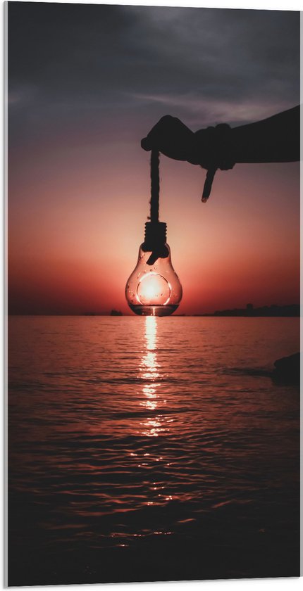 Acrylglas - Zee - Lucht - Golvend - Lamp - Zonsondergang - 50x100 cm Foto op Acrylglas (Met Ophangsysteem)