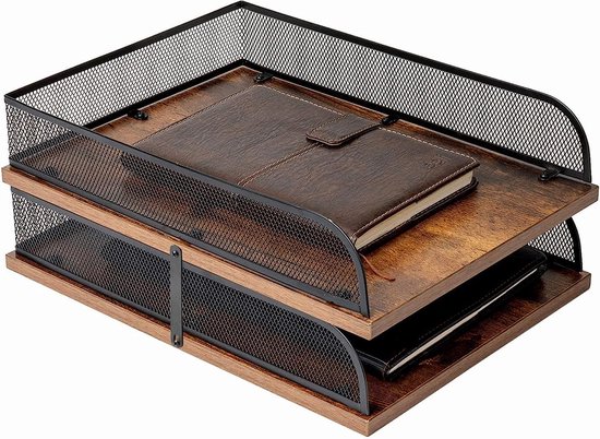 SunaOmni Bureau-brievenbakje van metaal, bureaublad, organizer, 3 roosters, papieren houder, brievenmap-organizer, metalen opbergvakken, metalen boekenkast, goudkleurig