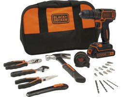 Black+Decker BDCDC18HTSA Accuboormachine, 18 V, inclusief 20 delig gereedschapsset en tas