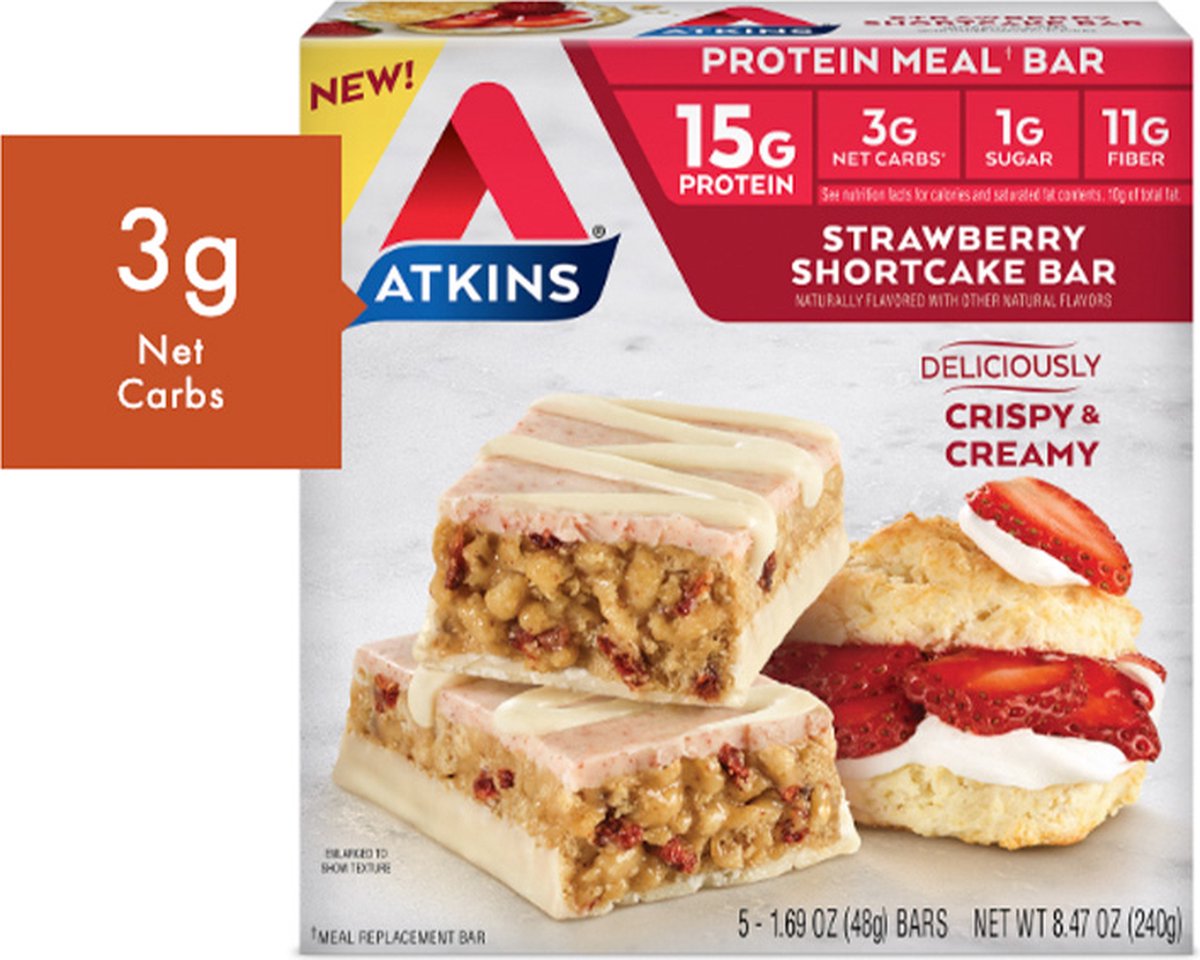 Goedkoopste Atkins | Protein Bar | Strawberry Shortcake | Doos | 5 x 48 gram