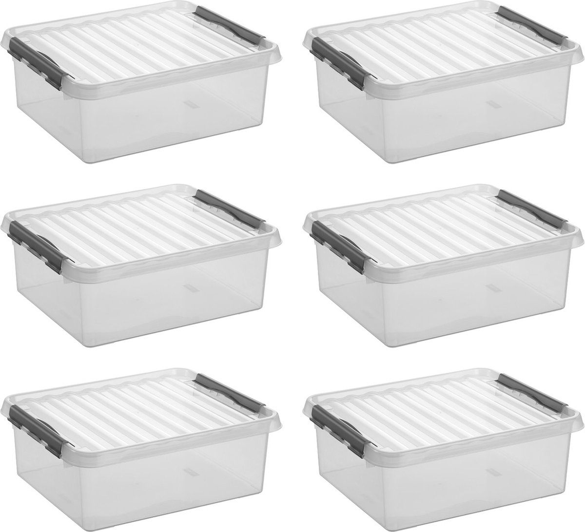 Sunware - Q-line opbergbox 25L - Set van 6 - Transparant/grijs