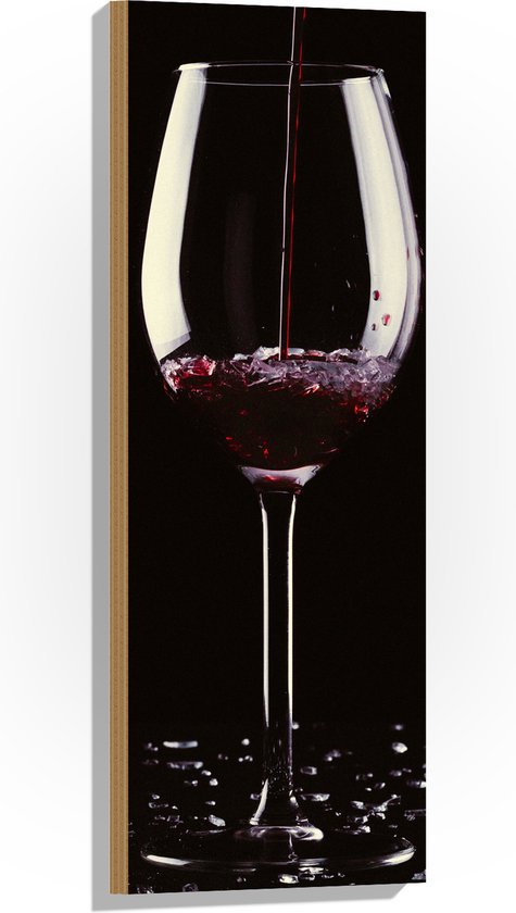 Hout - Wijn - Wijnglas - Drank - Scherven - Schenken - Rood - 30x90 cm - 9 mm dik - Foto op Hout (Met Ophangsysteem)
