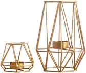 Set van 2 kandelaars van smeedijzer in geometrische vorm, goudkleurige kandelaar als tafeldecoratie, sierkandelaar voor avondeten, bruiloft, feest, aroma, kandelaarset