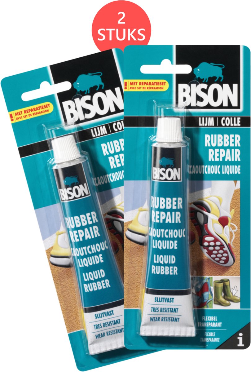 Bison rubber repair - 2 stuks - flexibel en sterk - waterbestendig - 50 ml