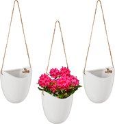 Relaxdays hangende bloempot set van 3 - plantenhanger muur - wandvaas keramiek - binnen