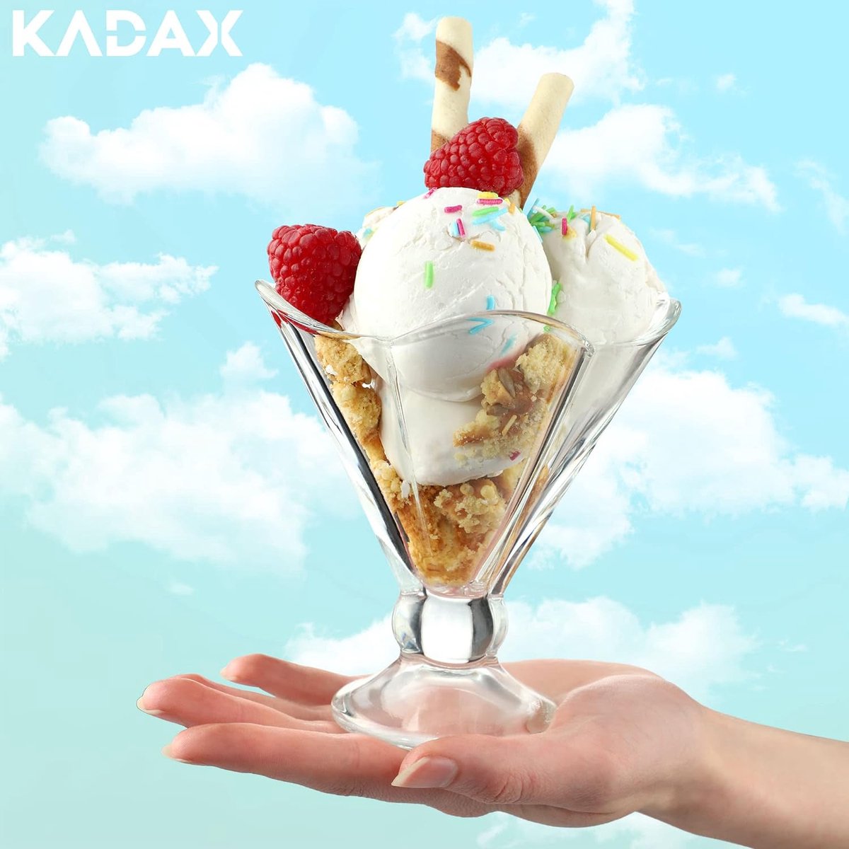 Kadax Ice Cream Cup Set, Ice Bowls, Dessert Glasses with Base for Ice Cream, Desserts, Fruits, Starters, Cocktails, 450 ml